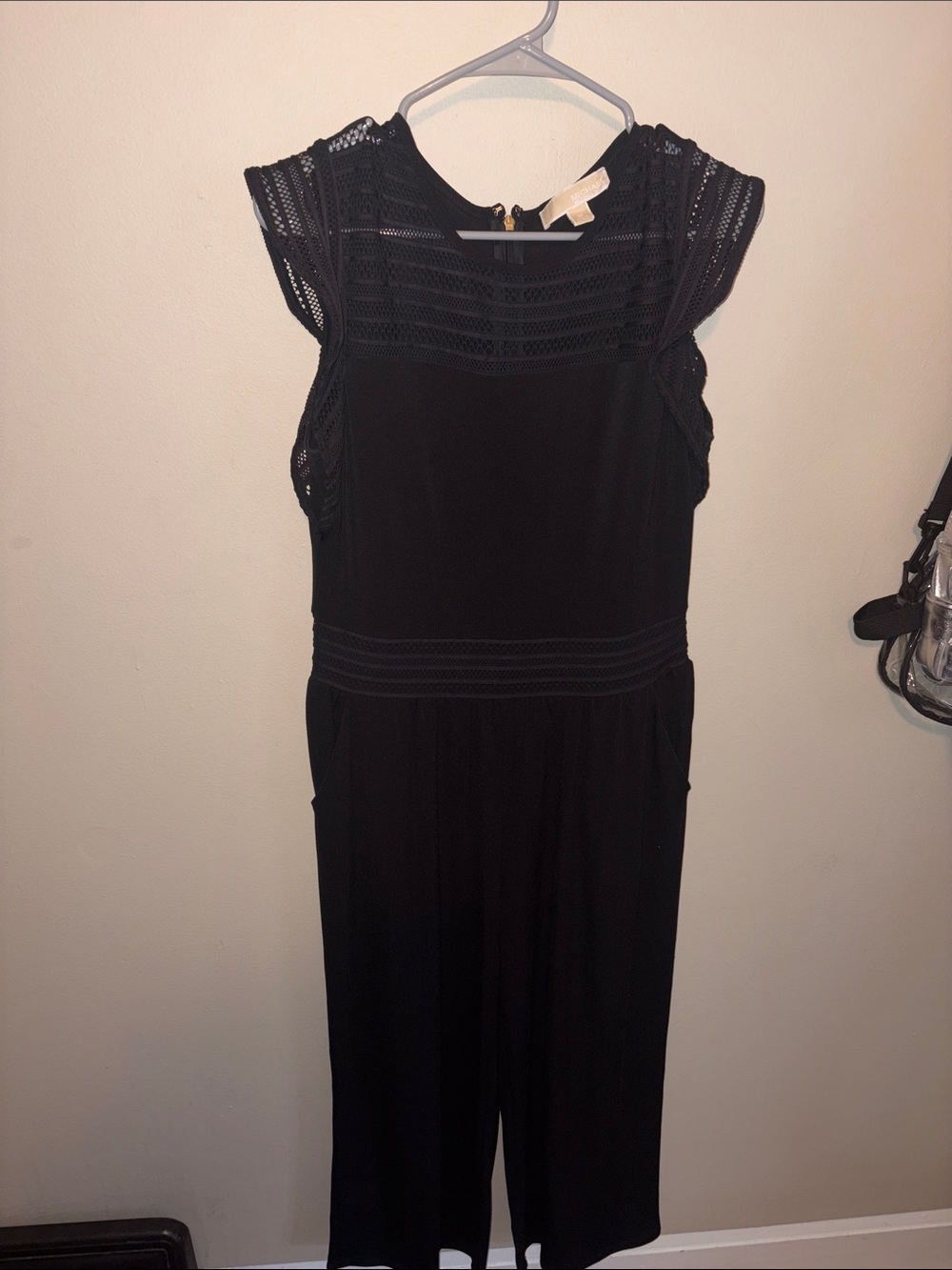 Michael Kors Black Lace-Detail Sleeveless Jumpsuit